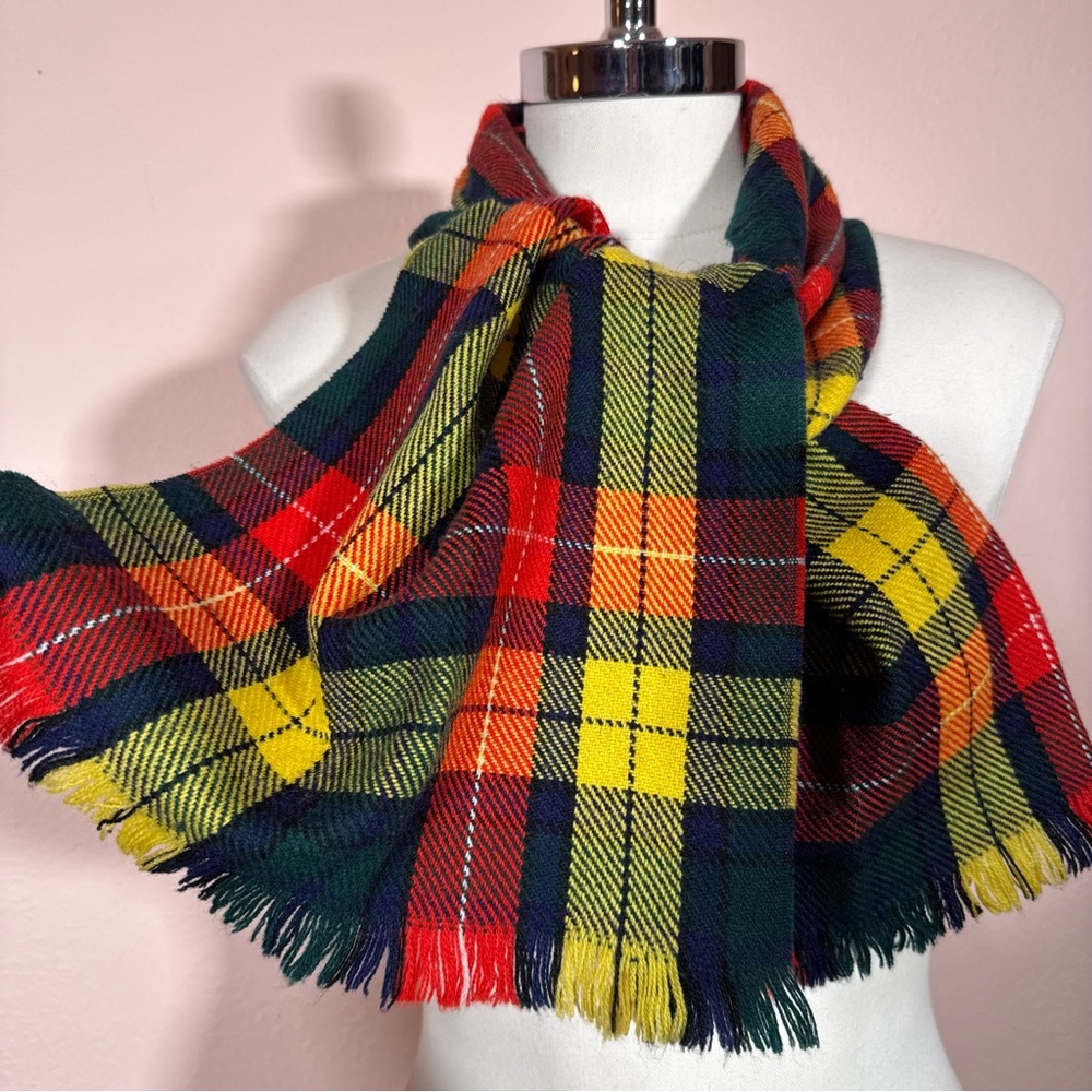 Vintage 1960 70’s tartan plaid red yellow academia winter scarf